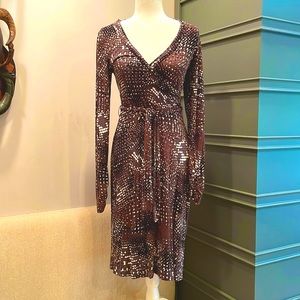 CABi wrap dress in brown/white/black snack skin print - so chic!